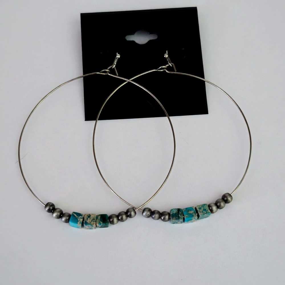 Turquoise With Navajo Pearl Hoop Earrings